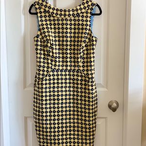 BODEN blue and yellow spotted knee length dress size 8